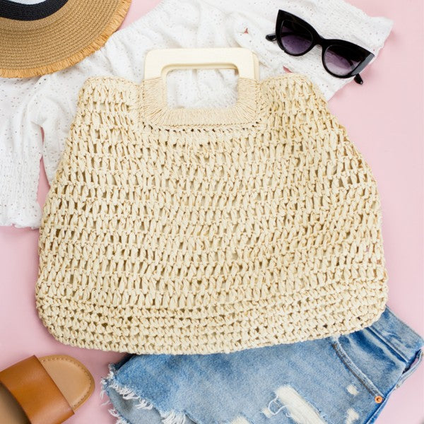 Boho Chic Oversized Straw Tote | Natural Wood Handles Woven Texture - NeoKira Unlimited