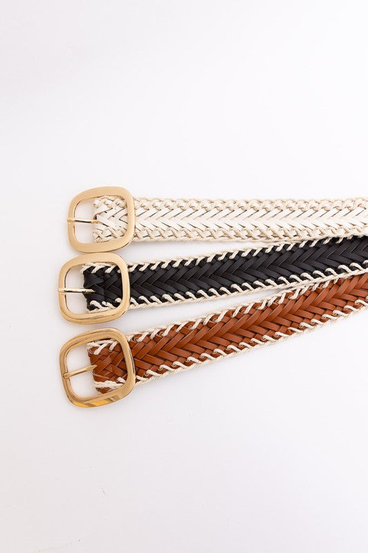 Crochet Trimmed Woven Leather Belt - NeoKira Unlimited