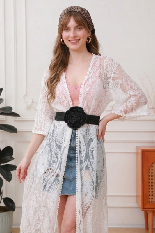 Raffia Elastic Belt with Floral Buckle - NeoKira Unlimited