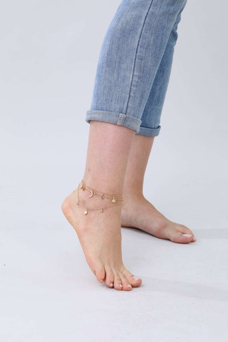 Celestial Star & Moon Anklet – Dreamy Layered Charm✨🌙 - NeoKira Unlimited