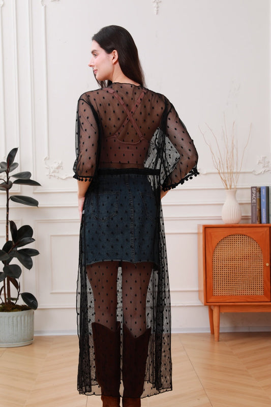 Boho Dream: Polka Dot Mesh Kimono Duster - NeoKira Unlimited