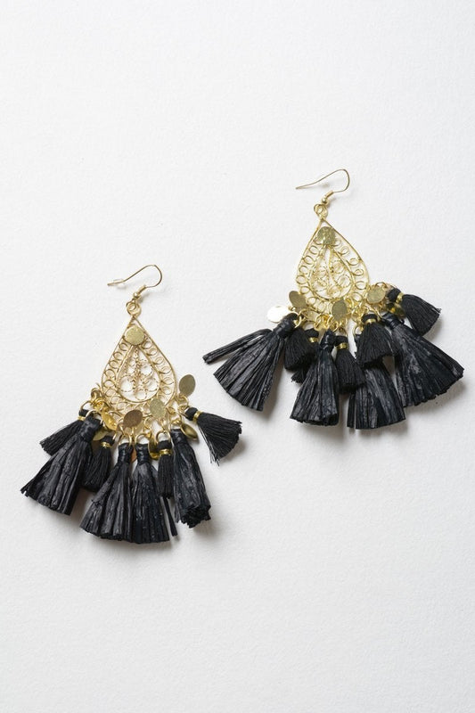 Filigree Raffia Tassel Earrings - NeoKira Unlimited