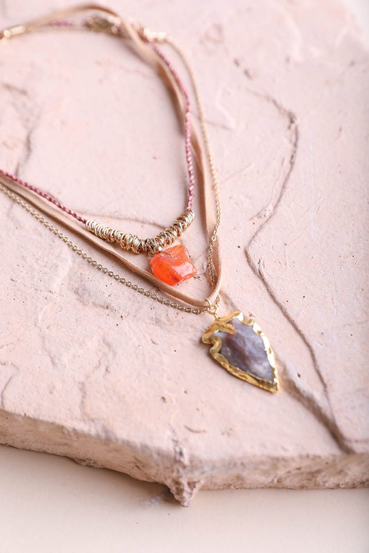 Carnelian & Brown Agate Suede Necklace - NeoKira Unlimited