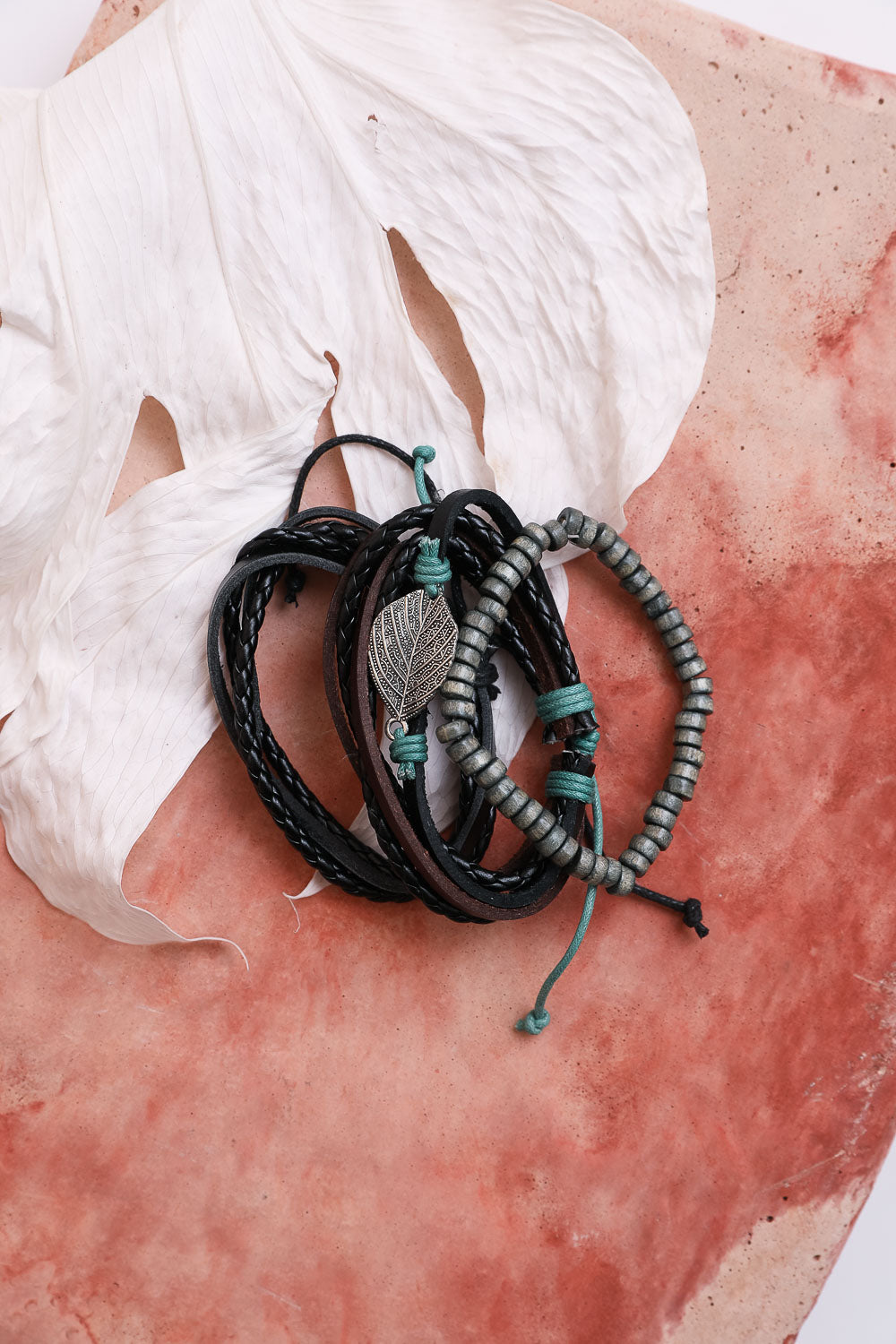 Multi-wrap Leather Braid Bead Bracelet - NeoKira Unlimited