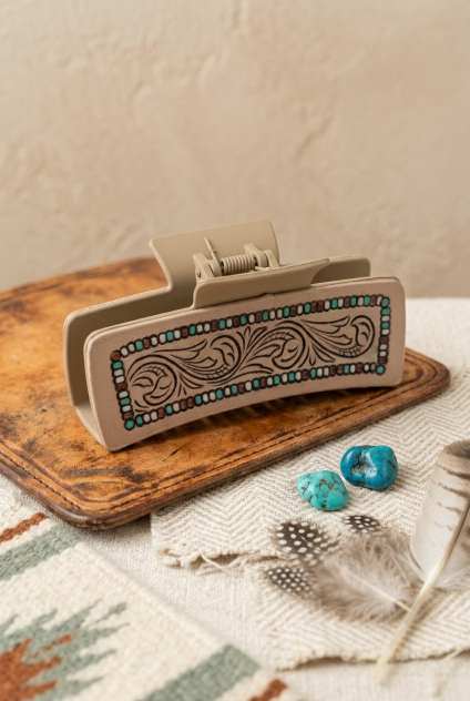 Leather Swirl Hair Claw – Artistic Tribal Pattern Clam Clip - NeoKira Unlimited