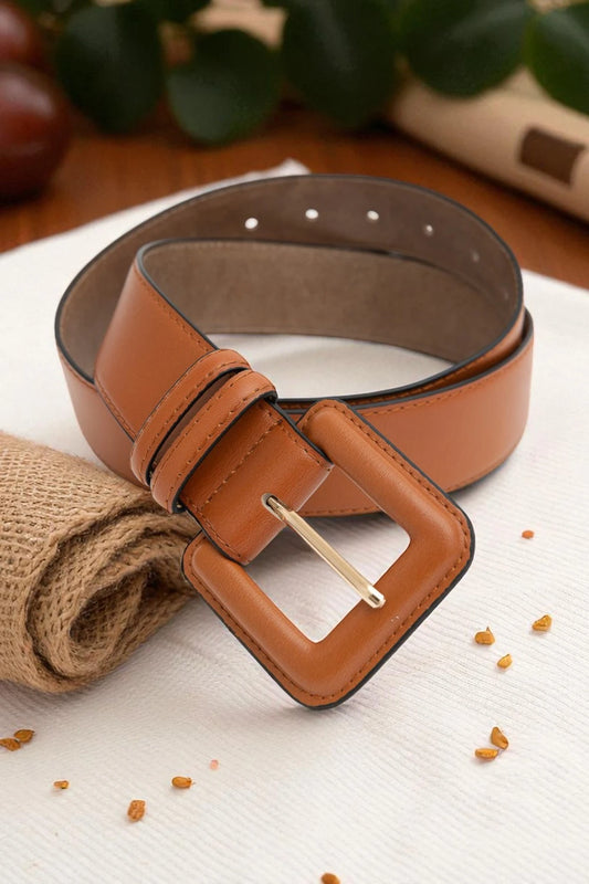 Sleek Square-Buckle Genuine Leather Belt - NeoKira Unlimited