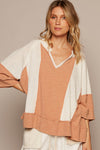 POL Notched Frayed Edge Contrast Top Top Trendsi Natural/Topaz S 