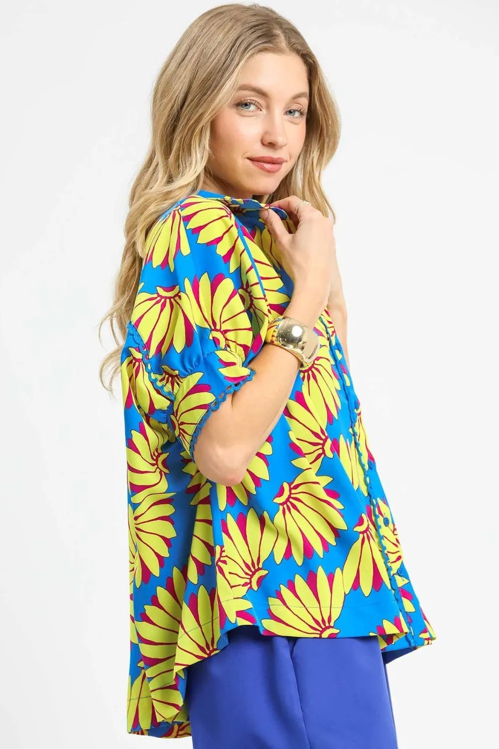 Umgee Relaxed Fit Sunflower Print Button Up Shirt – Bright Bold Breezy - NeoKira Unlimited