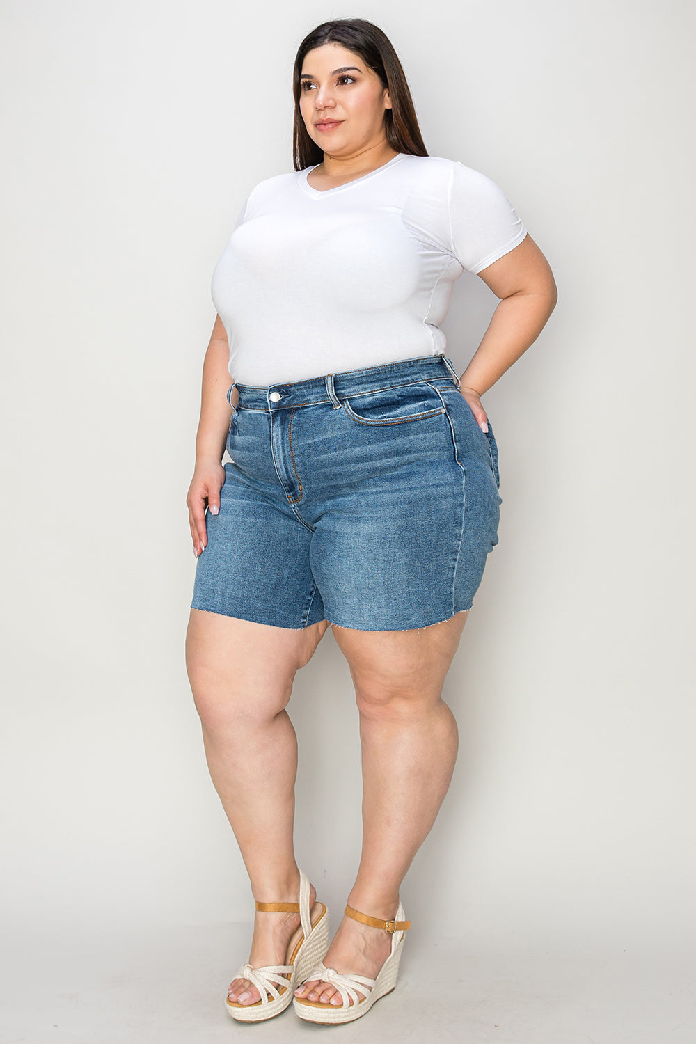 Judy Blue Full Size High Waist Slim Denim Shorts - NeoKira Unlimited