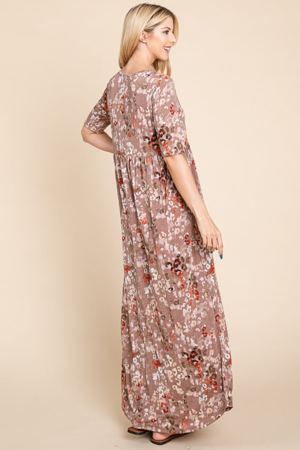 BOMBOM Printed Shirred Maxi Dress - NeoKira Unlimited