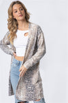 Cherish Apparel Animal Print Flannel Open Front Longline Cardigan Cardigan Trendsi   