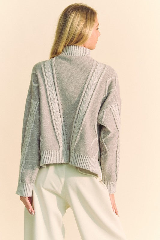 Davi & Dani Cable-Knit Turtleneck Dropped Shoulder Sweater - NeoKira Unlimited