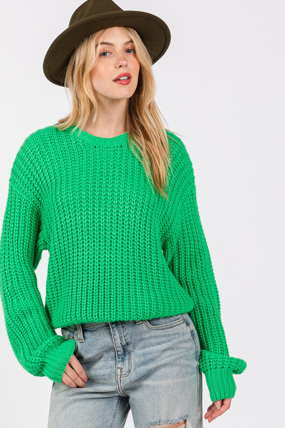 SAGE + FIG Round Neck Drop Shoulder Sweater - NeoKira Unlimited