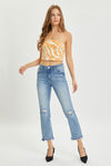 RISEN Full Size High Rise Distressed Cropped Straight Jeans Jeans Trendsi   