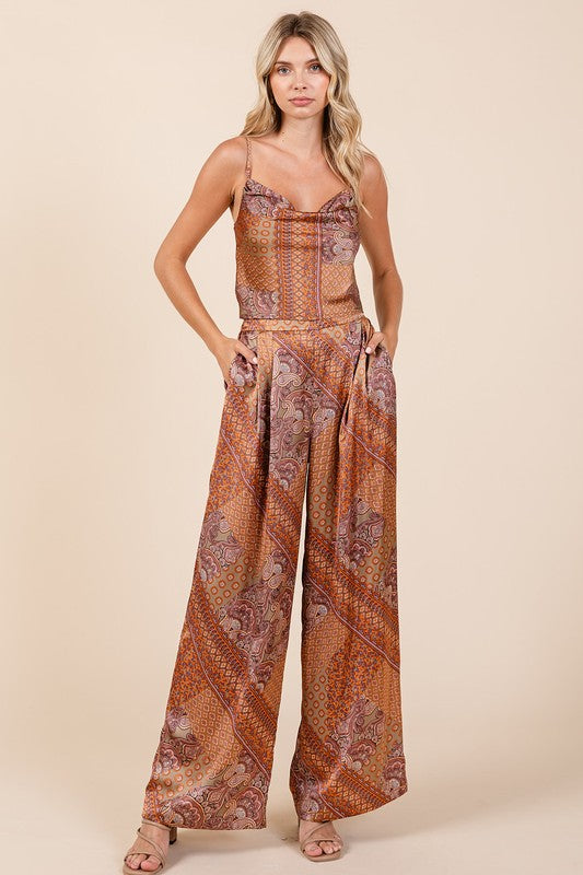 Mittoshop Paisley Patchwork Print Satin Wide Leg Pants - NeoKira Unlimited