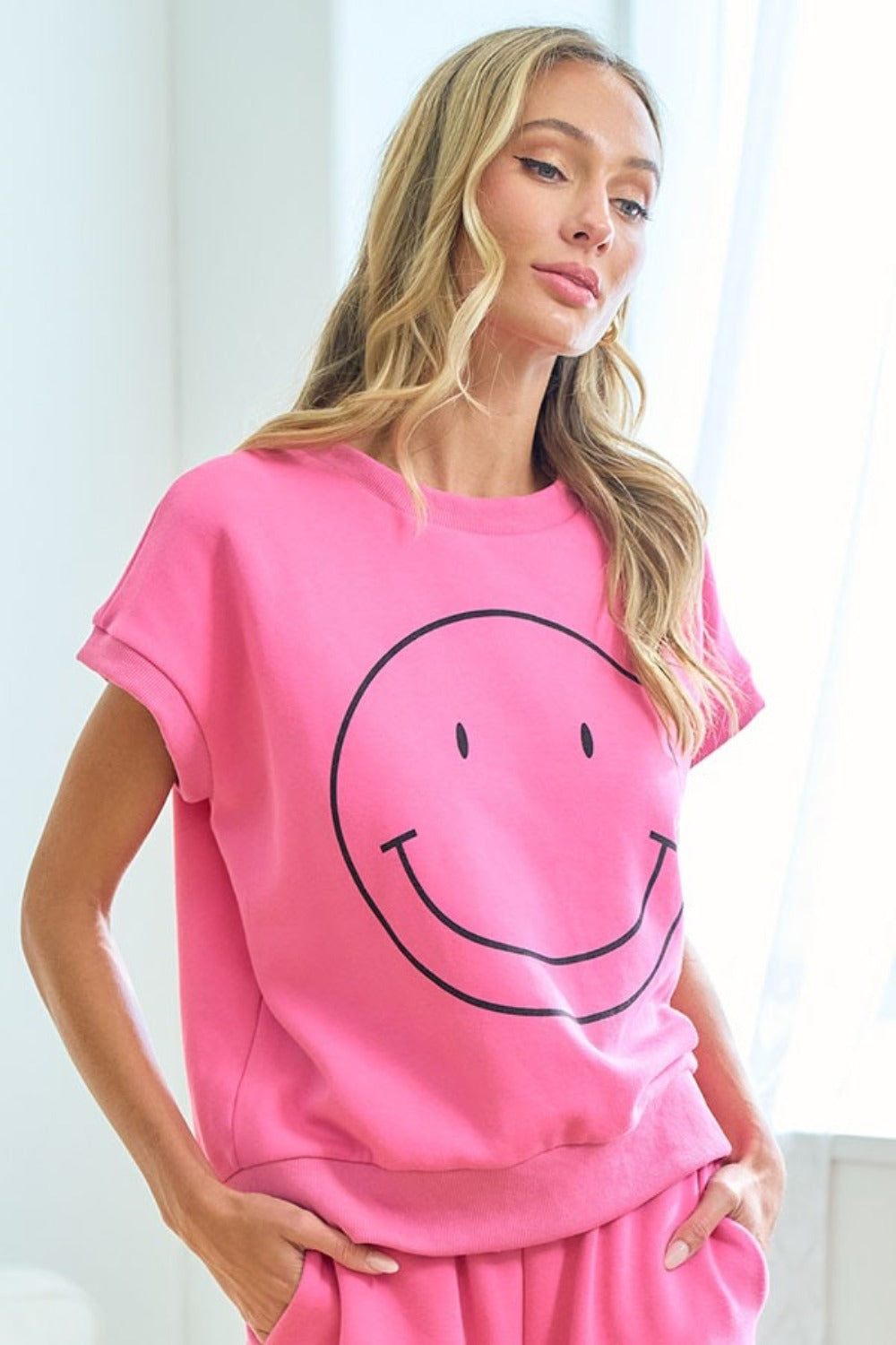 First Love Smile Face Drop Shoulder Brushed Inside T-Shirt - NeoKira Unlimited