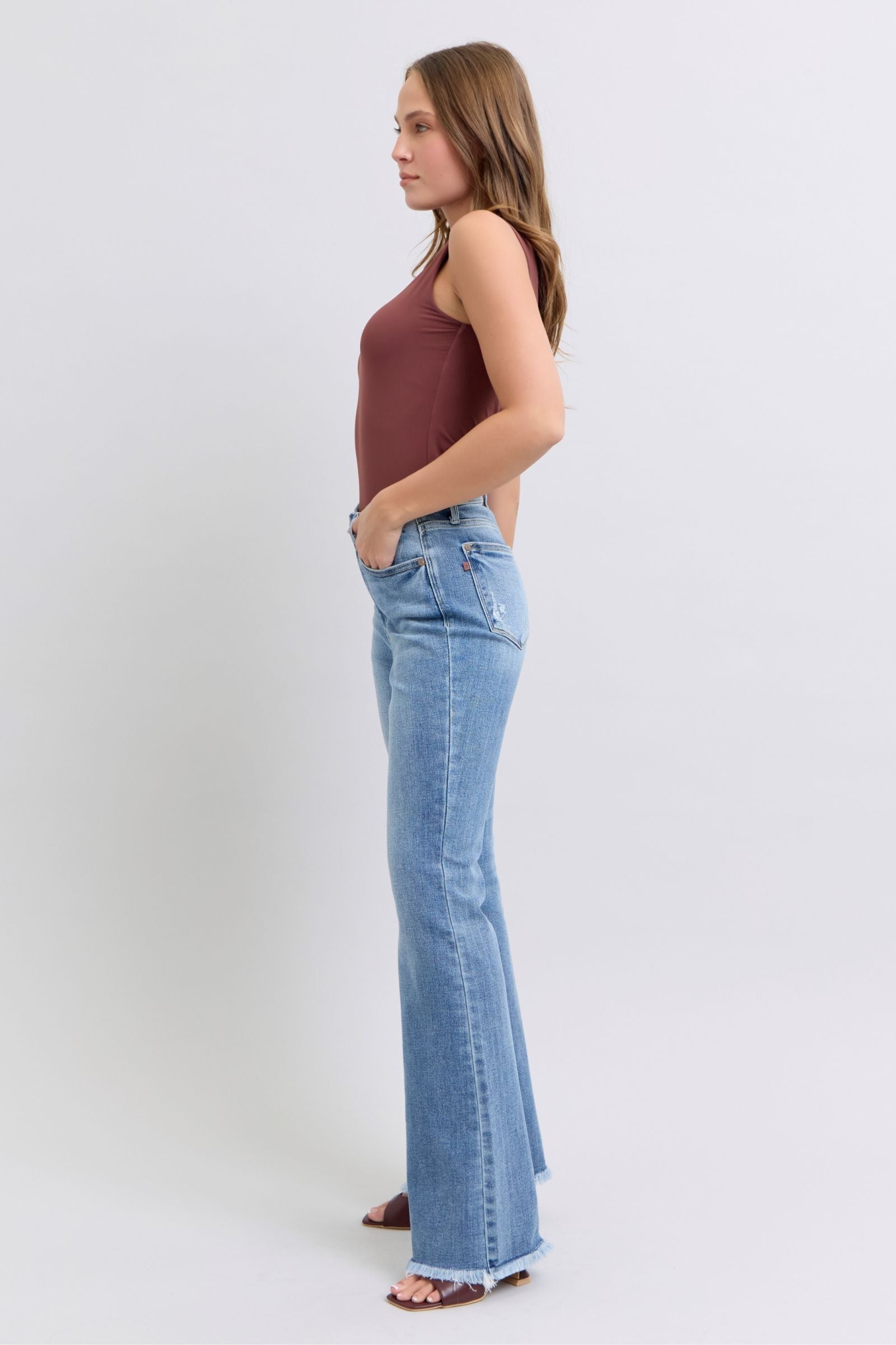 Judy Blue Full Size Raw Hem High Rise Bootcut Jeans - NeoKira Unlimited