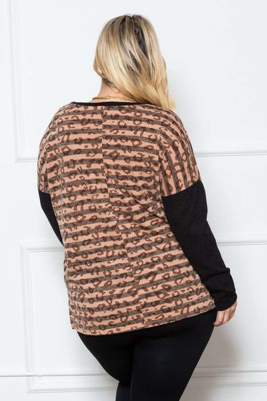 Jade By Jane Plus Size Statement Long Sleeve Top | Animal Print Casual Chic - NeoKira Unlimited