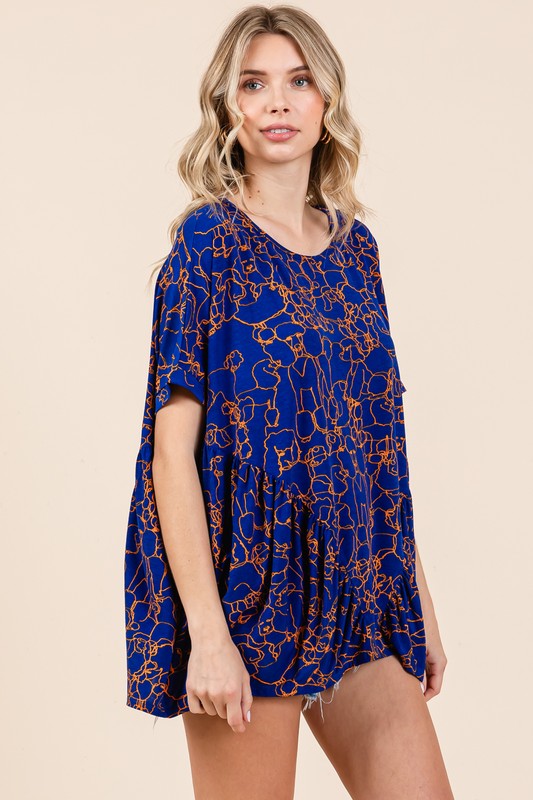 Mittoshop Abstract Print Round Neck Short Sleeve Top - NeoKira Unlimited