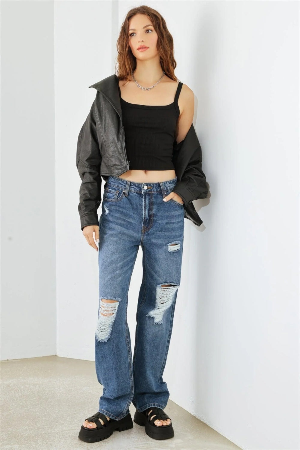 HAMMER COLLECTION Distressed High Waist Jeans Jeans Trendsi   