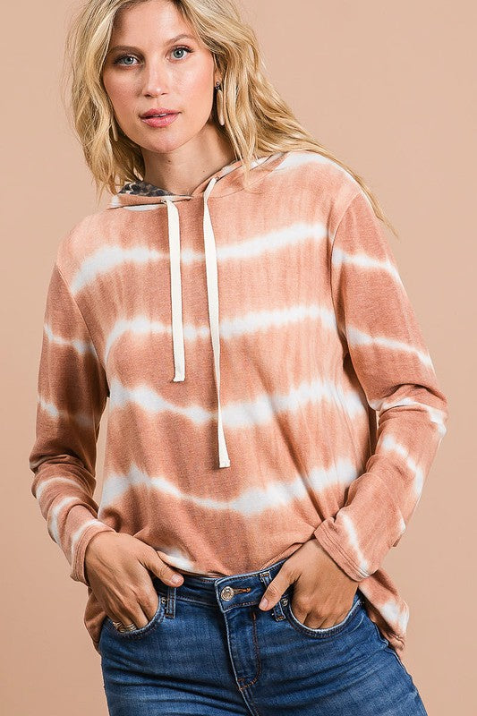 BiBi Tie Dye Stripe Terry Drawstring Hoodie With Leopard - NeoKira Unlimited