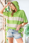 First Love Color Block Short Sleeve Hooded Top Top Trendsi Green S 