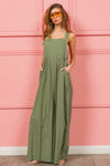 BiBi Ruched Wide Leg Overalls with Pockets Overalls Trendsi   