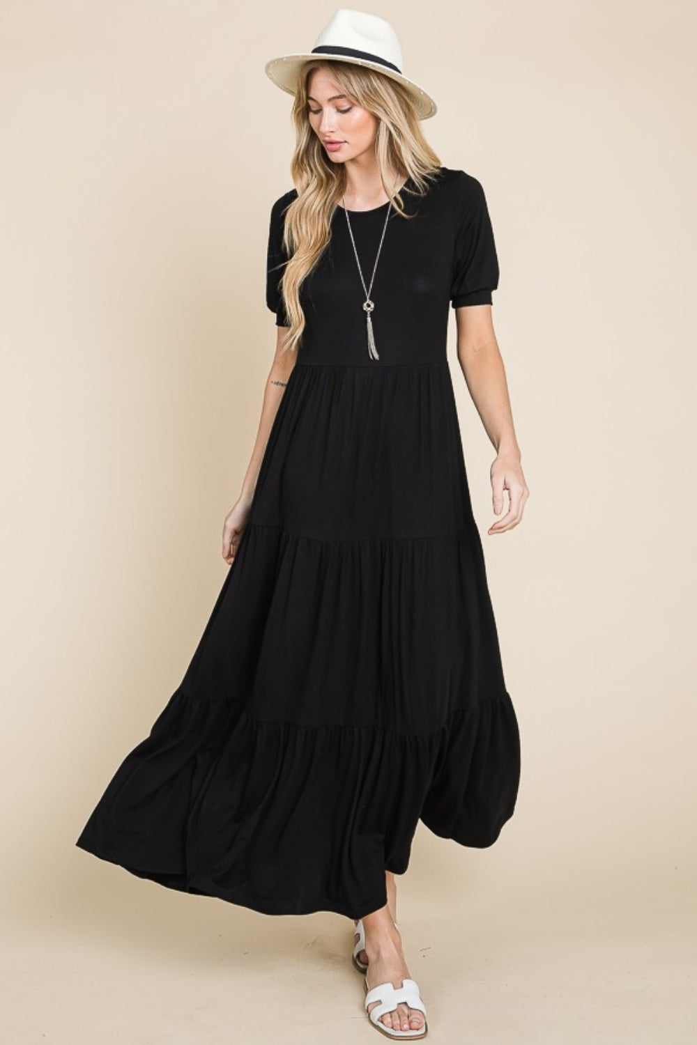 BOMBOM Short Sleeve Tiered Maxi Dress - NeoKira Unlimited