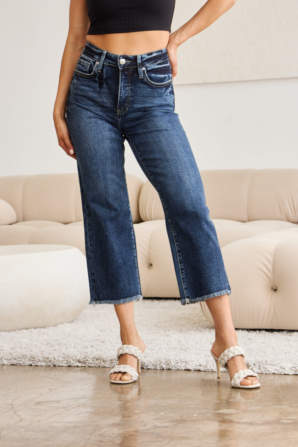 RFM Full Size Tummy Control High Waist Raw Hem Jeans - NeoKira Unlimited