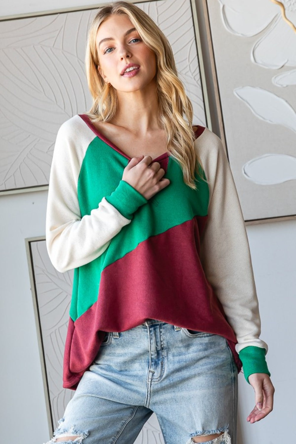 HOPELY Full Size Color Block Long Sleeve T-Shirt - NeoKira Unlimited