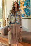 Annie Wear Floral Jacquard Denim Contrast Button Down Jacket - NeoKira Unlimited