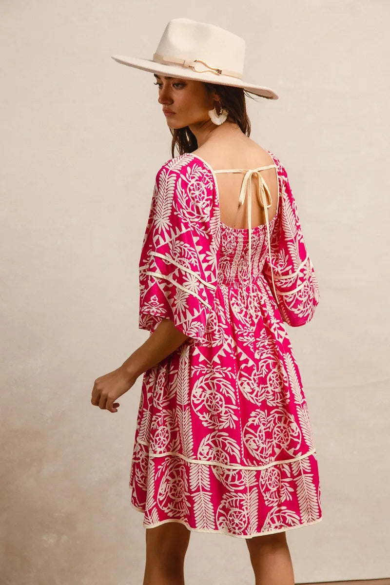 BiBi Aztec Woven Printed Contrast Binding Dress - NeoKira Unlimited