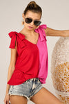 BiBi Shoulder Ribbon Tied Contrast Tank Tank Top Trendsi   