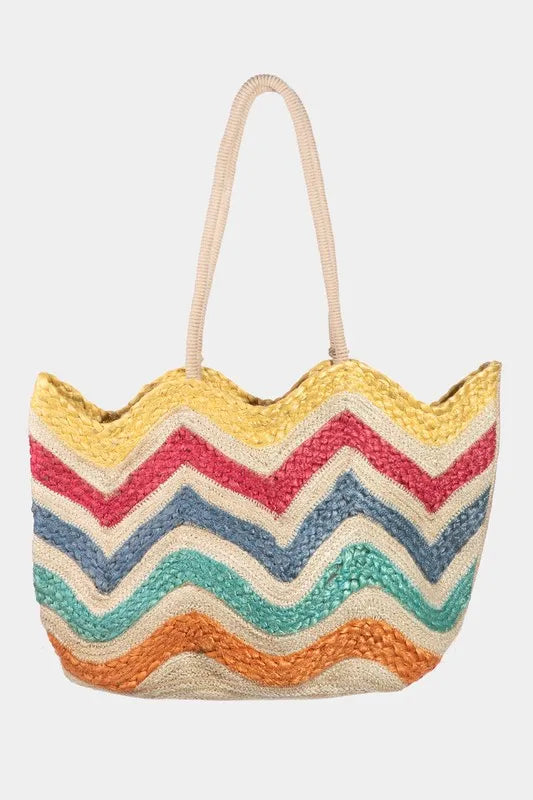 Fame Wavy Rainbow Straw Tote Bag - NeoKira Unlimited