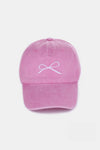 Zenana Bow Embroidered Washed Cotton Caps Caps Trendsi Pink One Size 