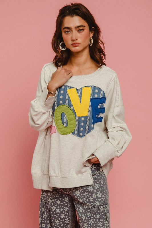 BiBi LOVE Heart Patch Slit French Terry Sweatshirt - NeoKira Unlimited