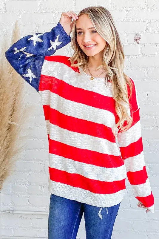 And The Why American Flag Long Sleeve Sweater - NeoKira Unlimited