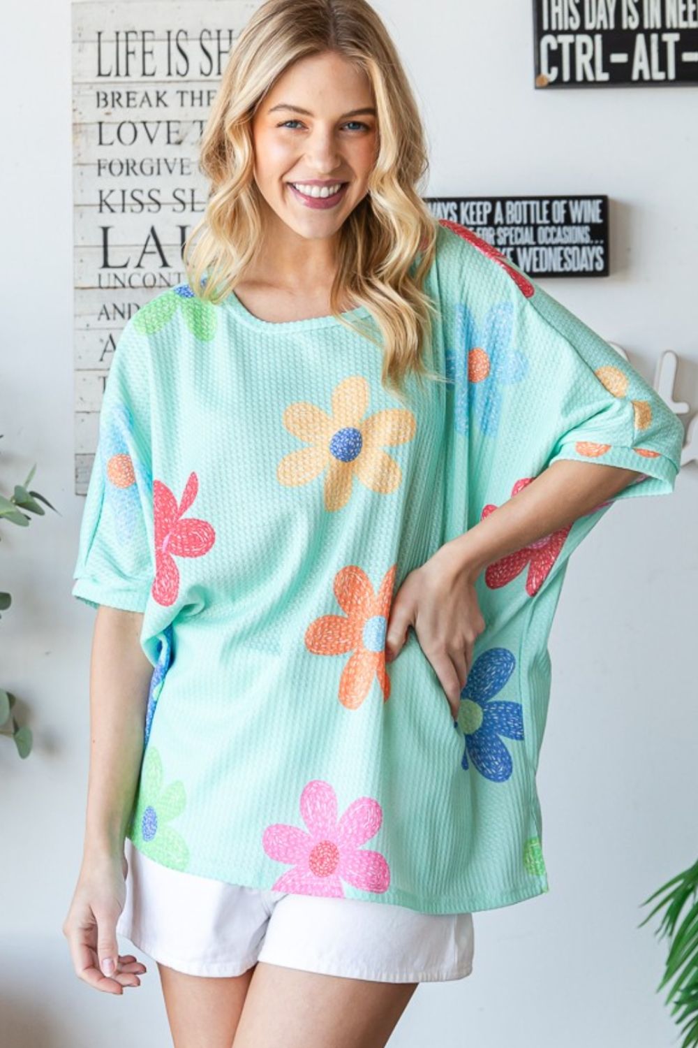 HOPELY Floral Waffle Oversize T-Shirt - NeoKira Unlimited