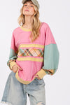 SAGE + FIG Mineral Wash Raw Edge Color Block Sweatshirt Sweatshirt Trendsi   