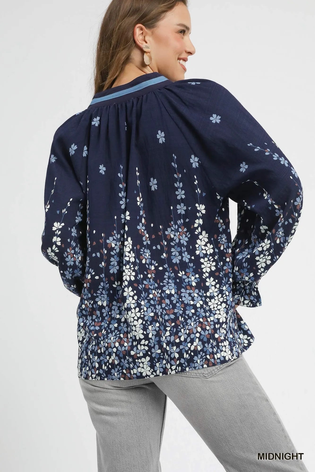 Umgee Floral Vine Print Blouse with Balloon Sleeves – Plus Size Boho Chic - NeoKira Unlimited
