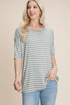 BOMBOM Striped Round Neck T-Shirt T-Shirt Trendsi Sage S 