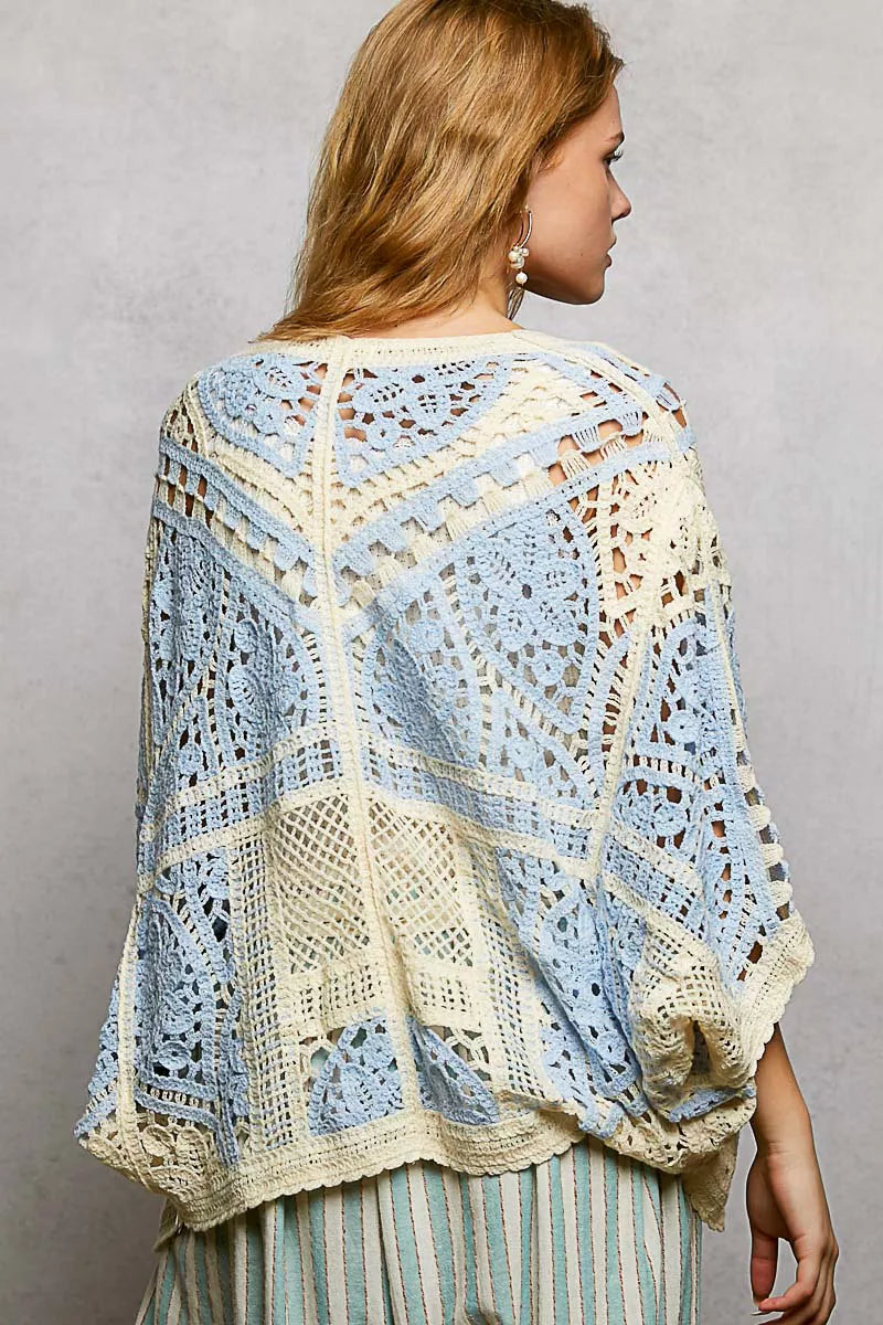 POL Open Front Crochet Cardigan with Scalloped Edge Boho Chic - NeoKira Unlimited