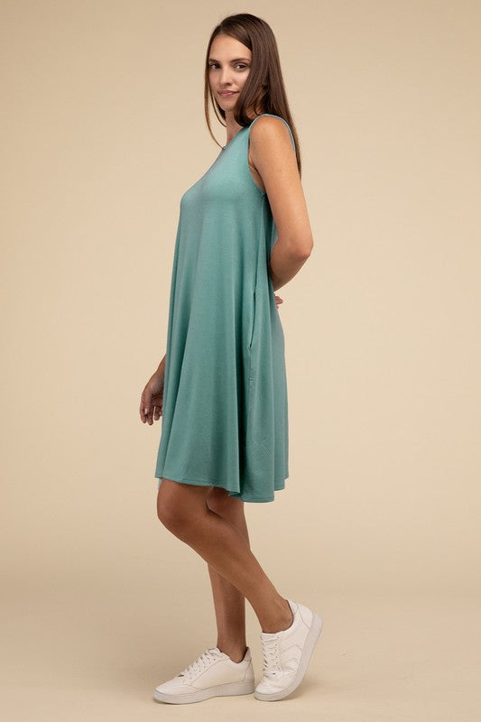 ZENANA Sleeveless Flared Slip Summer Dress with Side Pockets - NeoKira Unlimited