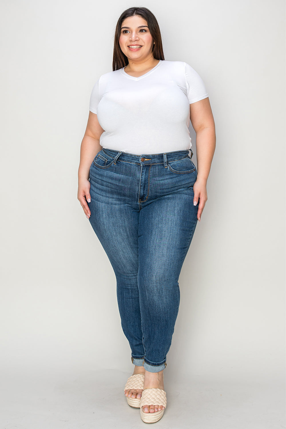 Judy Blue Full Size Cuffed Hem Low Waist Skinny Jeans - NeoKira Unlimited