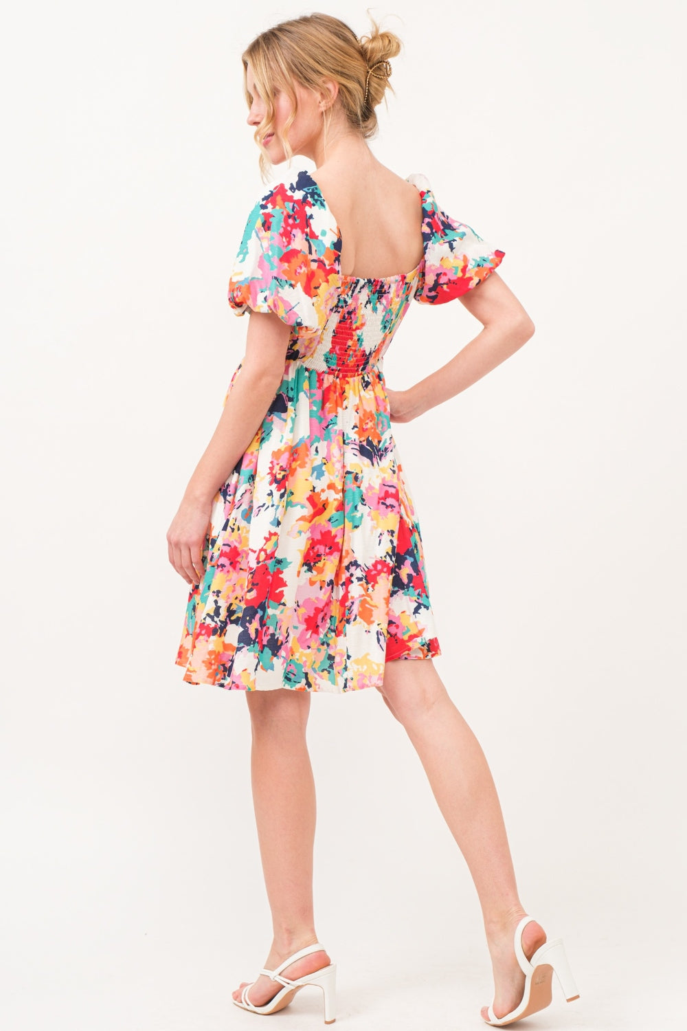 And The Why Square Neck Puff Sleeve Floral Dress Mini Dress Trendsi   