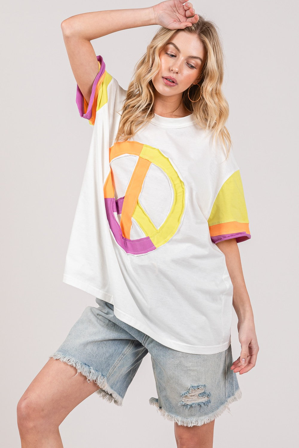 SAGE + FIG Color Block Peace Applique T-Shirt T-Shirt Trendsi   