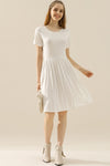 Ninexis Full Size Round Neck Ruched Dress with Pockets Mini Dress Trendsi WHITE XL 