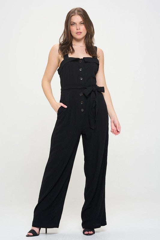Jade By Jane Sleeveless Adjustable Strap Button Down Jumpsuit  Jumpsuits Jade By Jane   