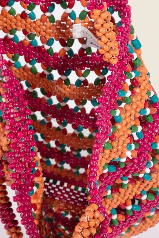 Fame Contrast Wooden Beaded Tote Bag - NeoKira Unlimited