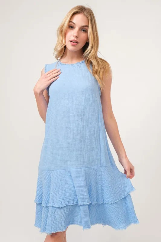 And The Why Washed Fringe Detail Tiered Dress - NeoKira Unlimited